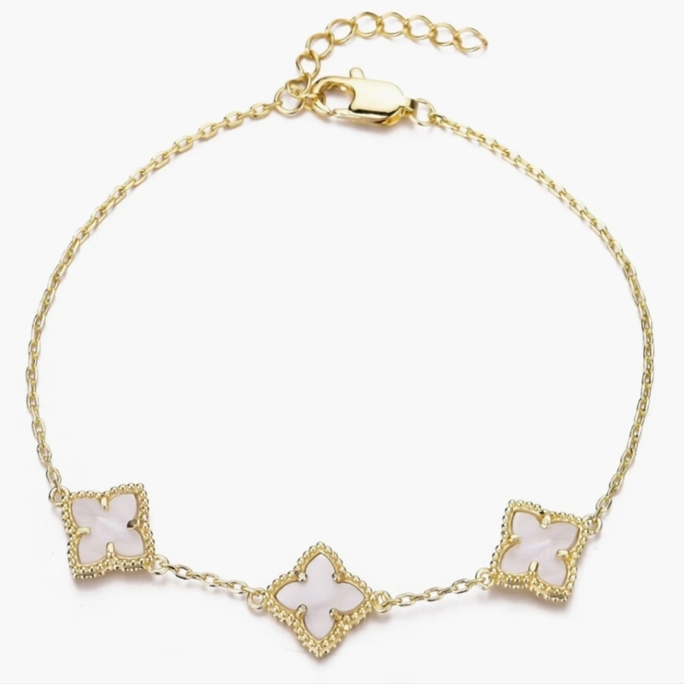 Adornia 14K Gold Plated Mother of Pearl Flower Bracelet